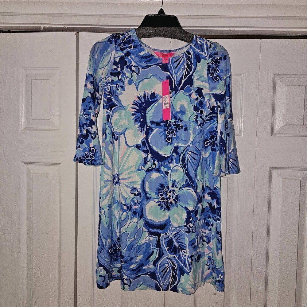 Lilly Pulitzer Women Blue Floral Bell Sleeves Catch And Keep Mini Dress Size XXS - Picture 4 of 11